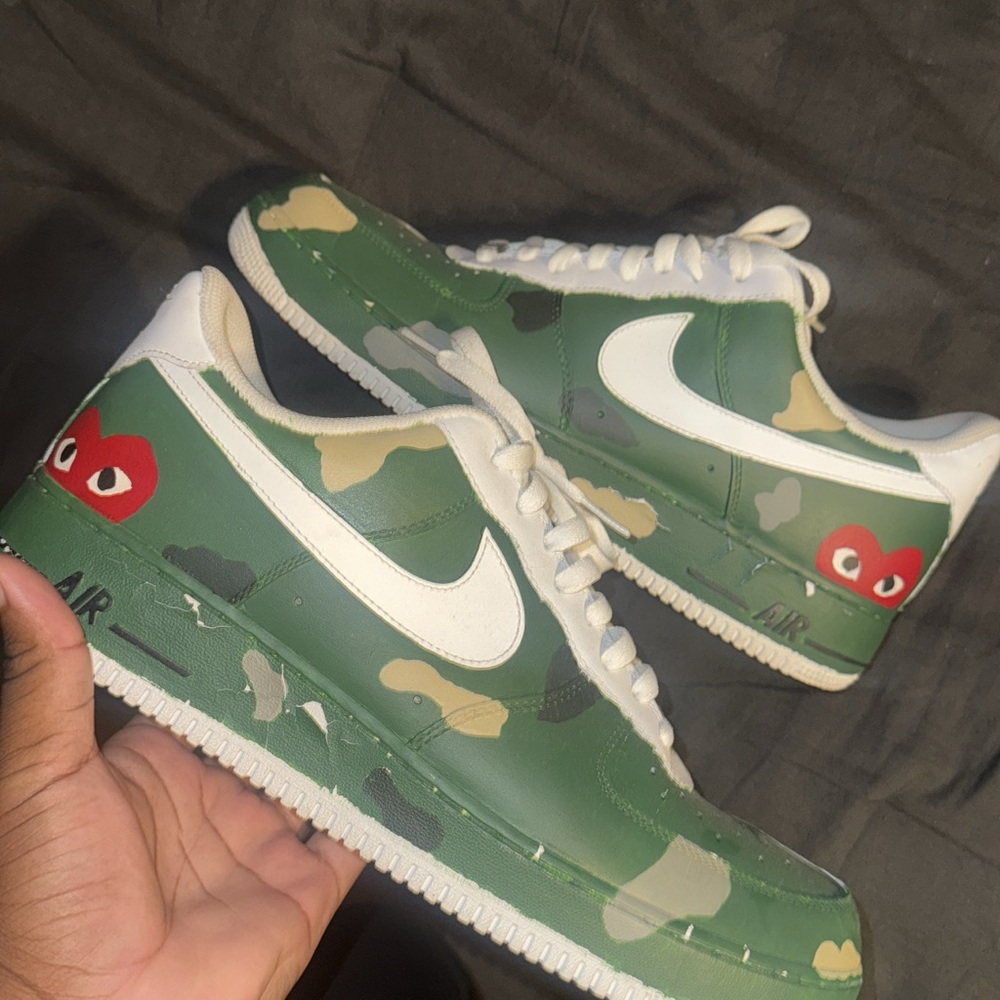 Green Camo Sneakers with Heart Design